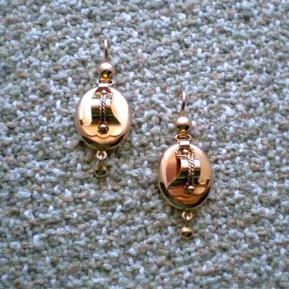 Antique Vintage Russian USSR 14K 583 Rose Pink Gold 3D Dangle Drop EARRINGS # 1 - Picture 2 of 10